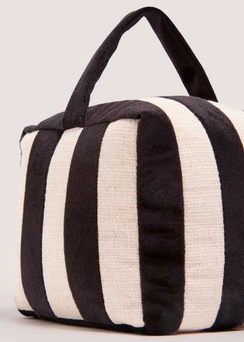 Black Stripe Velvet Door Stop Cube Image 2