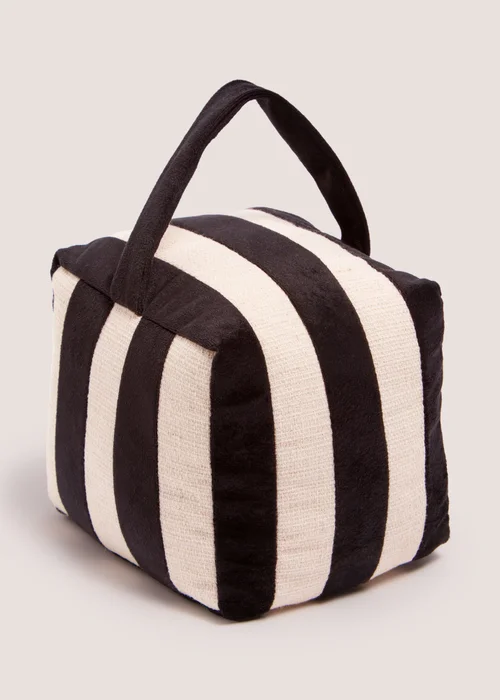 Black Stripe Velvet Door Stop Cube Image 1