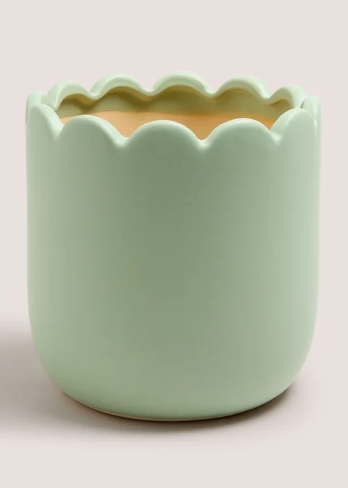 Outdoor Green Ceramic Scalloped Planter (20cm x 20cm x 20cm) Image 1