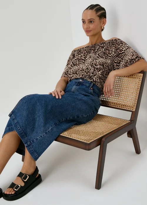 Brown Leopard Print Bardot Viscose Top - 8 Image 4