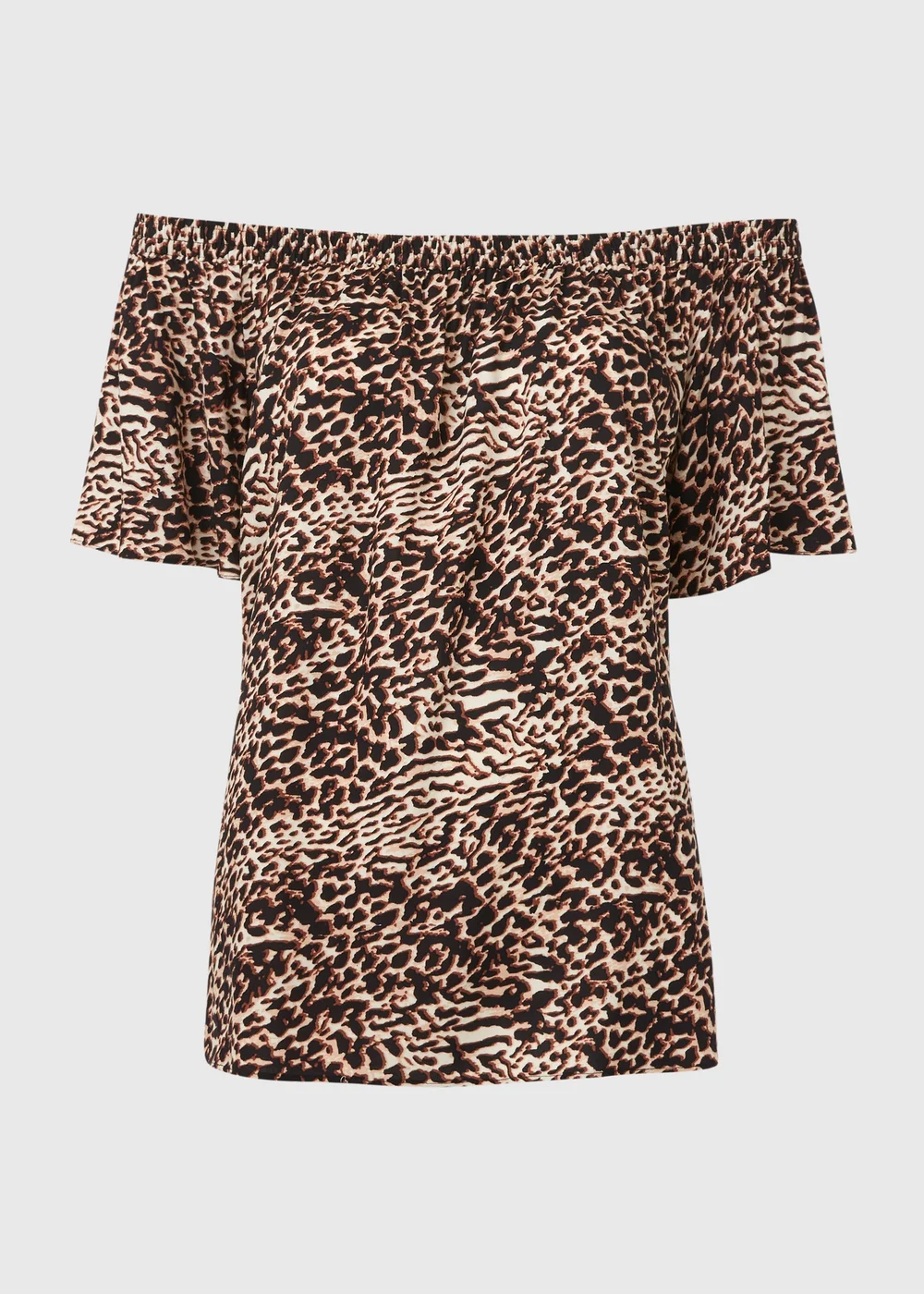 Brown Leopard Print Bardot Viscose Top - 8 Image 5
