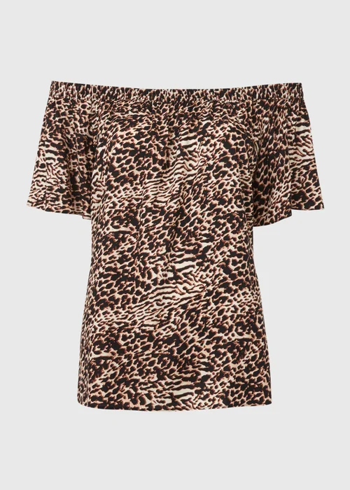 Brown Leopard Print Bardot Viscose Top - 8 Image 5