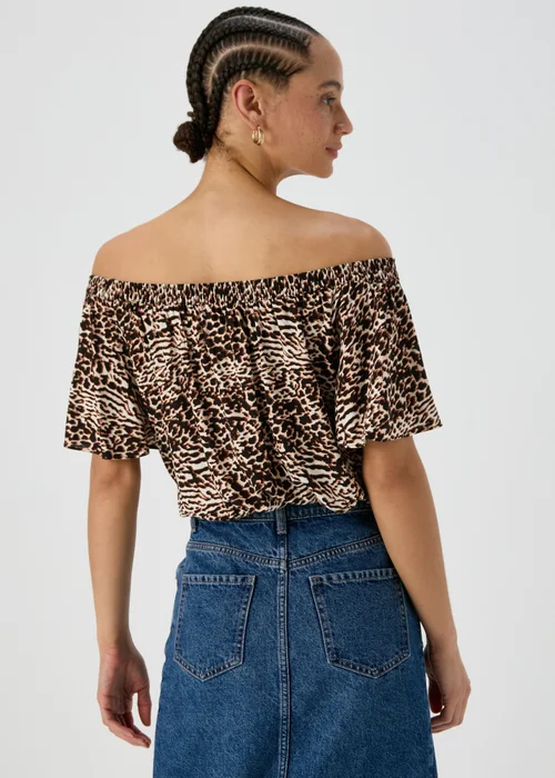 Brown Leopard Print Bardot Viscose Top - 8 Image 2