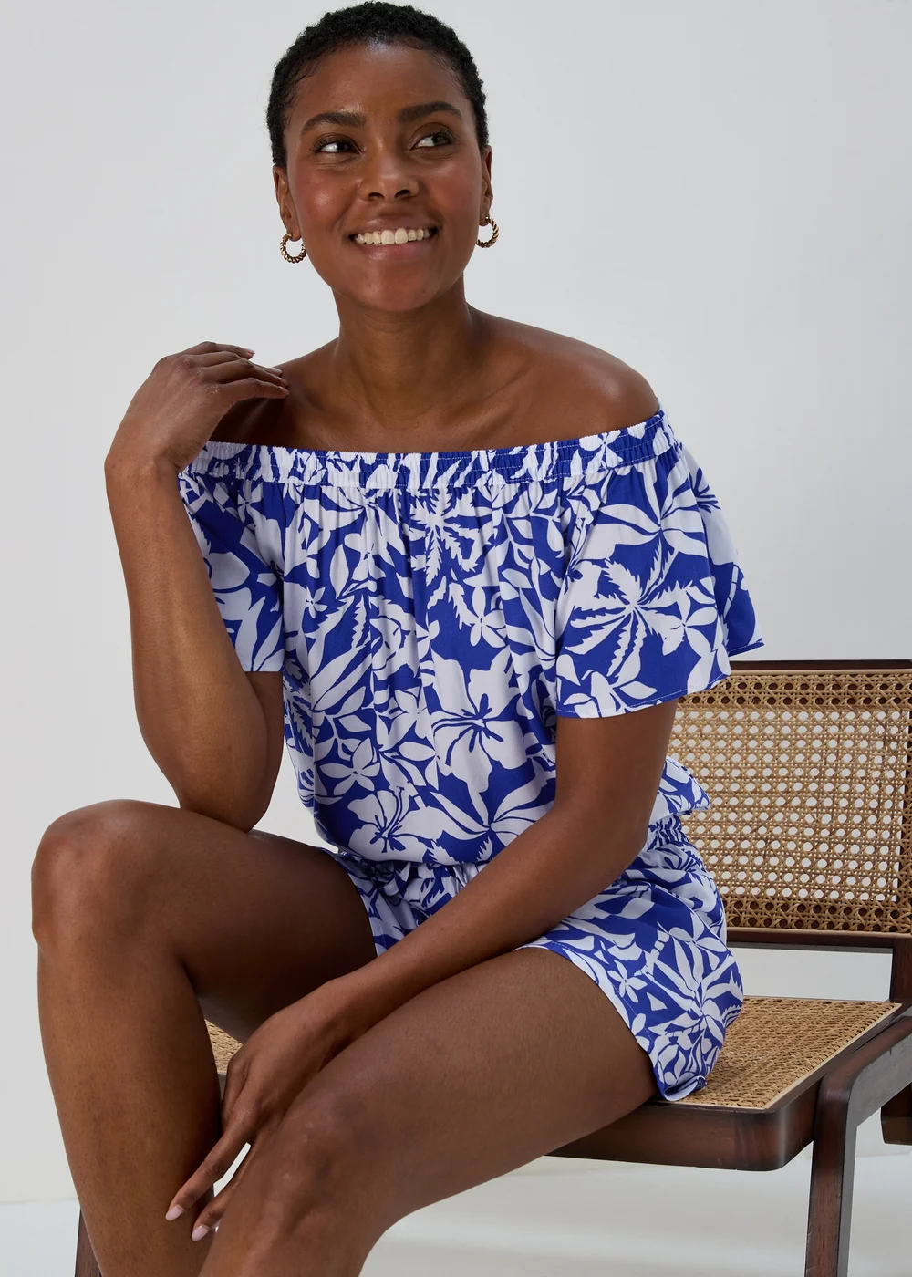 Blue Bardot Floral Viscose Top - Size 8 Image 1