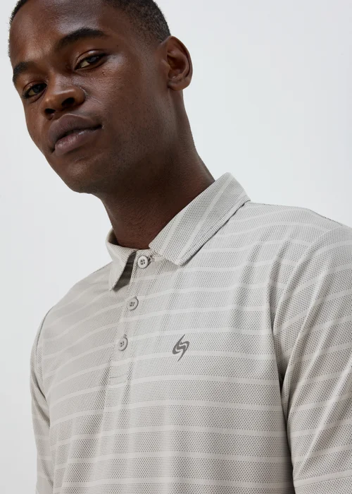 Souluxe Ice Grey Stripe Golf Polo Shirt - S Image 3