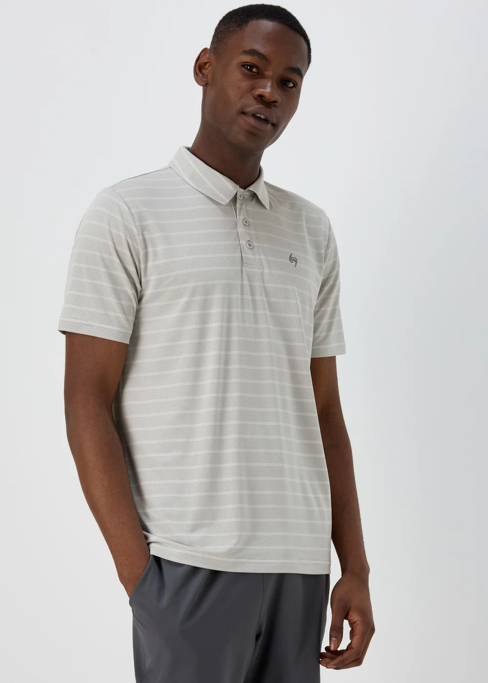 Souluxe Ice Grey Stripe Golf Polo Shirt - S Image 1