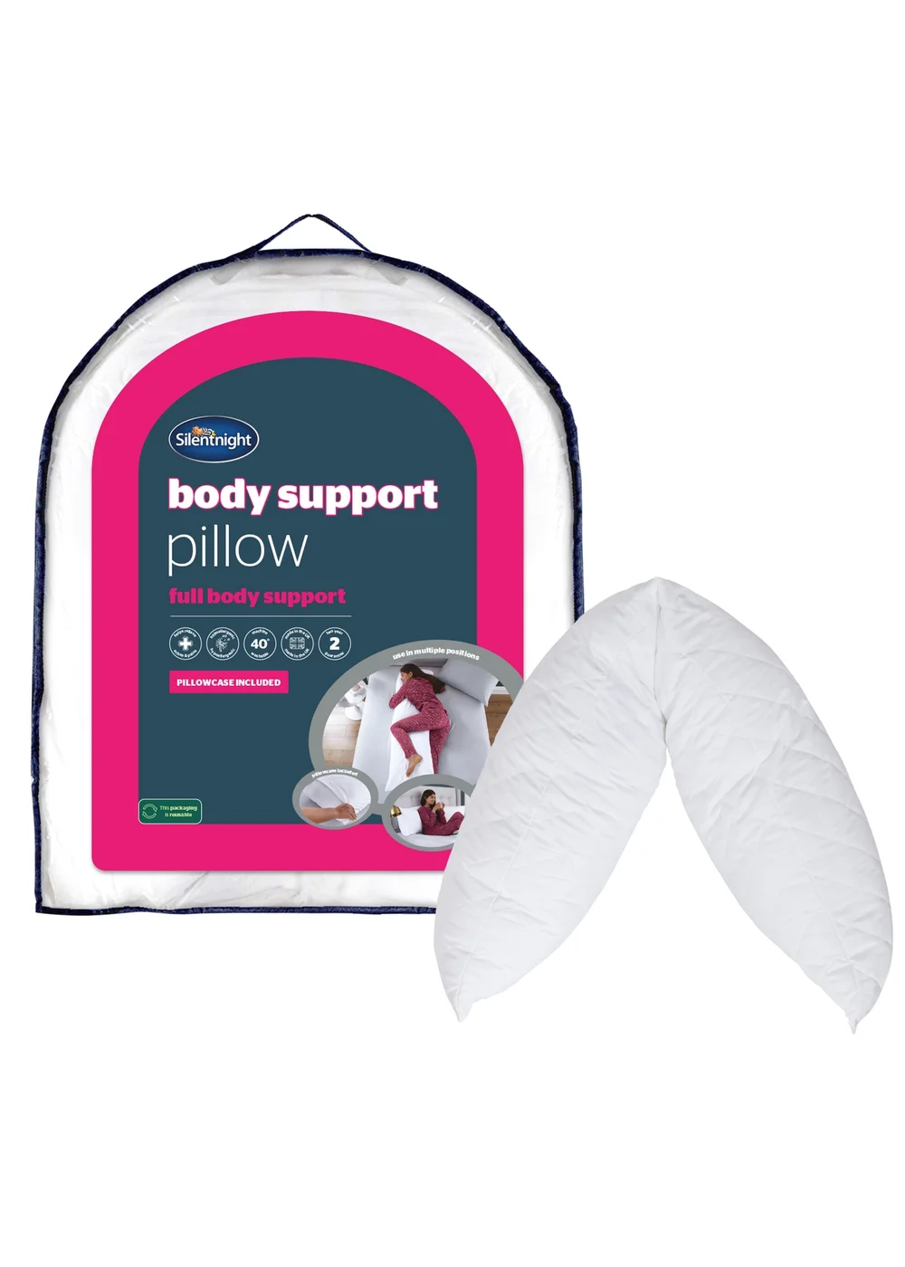 Snuggle White Body Support Squishy Pillow Image 1