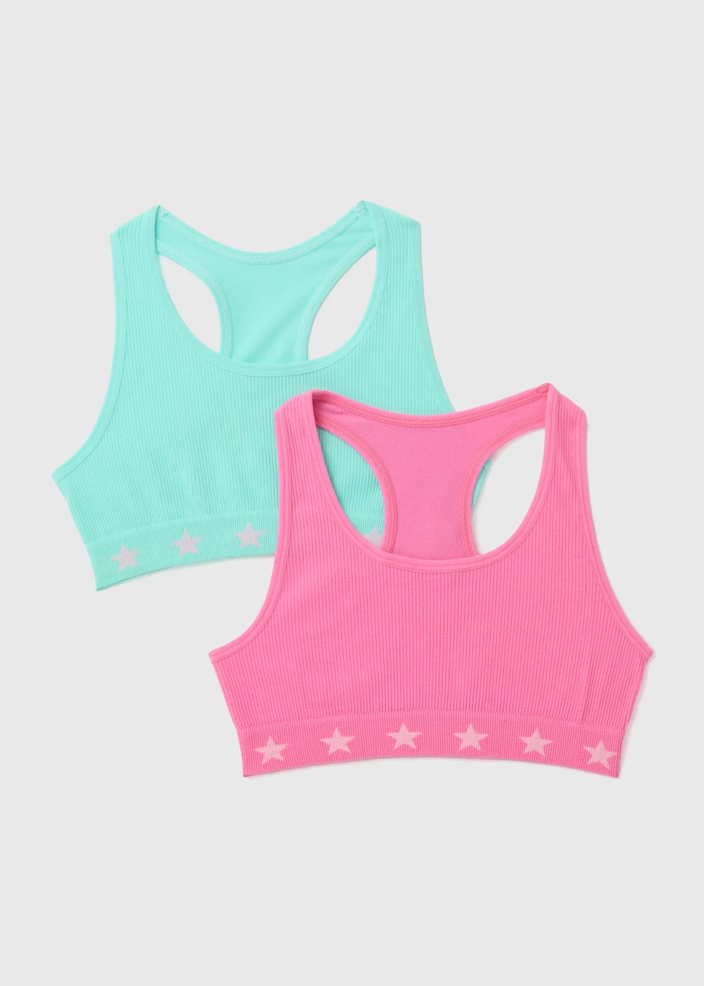 Girls 2 Pack Pink & Blue Racer Back Ribbed Crop Tops (6-13yrs) - 6-7 Yrs Image 1