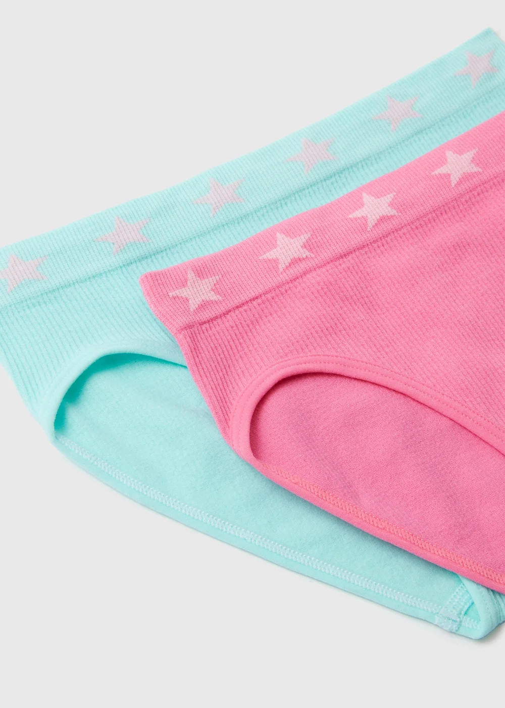 Girls 2 Pack Pink & Blue Ribbed Briefs (6-13yrs) - Age 6 - 7 Years Image 2