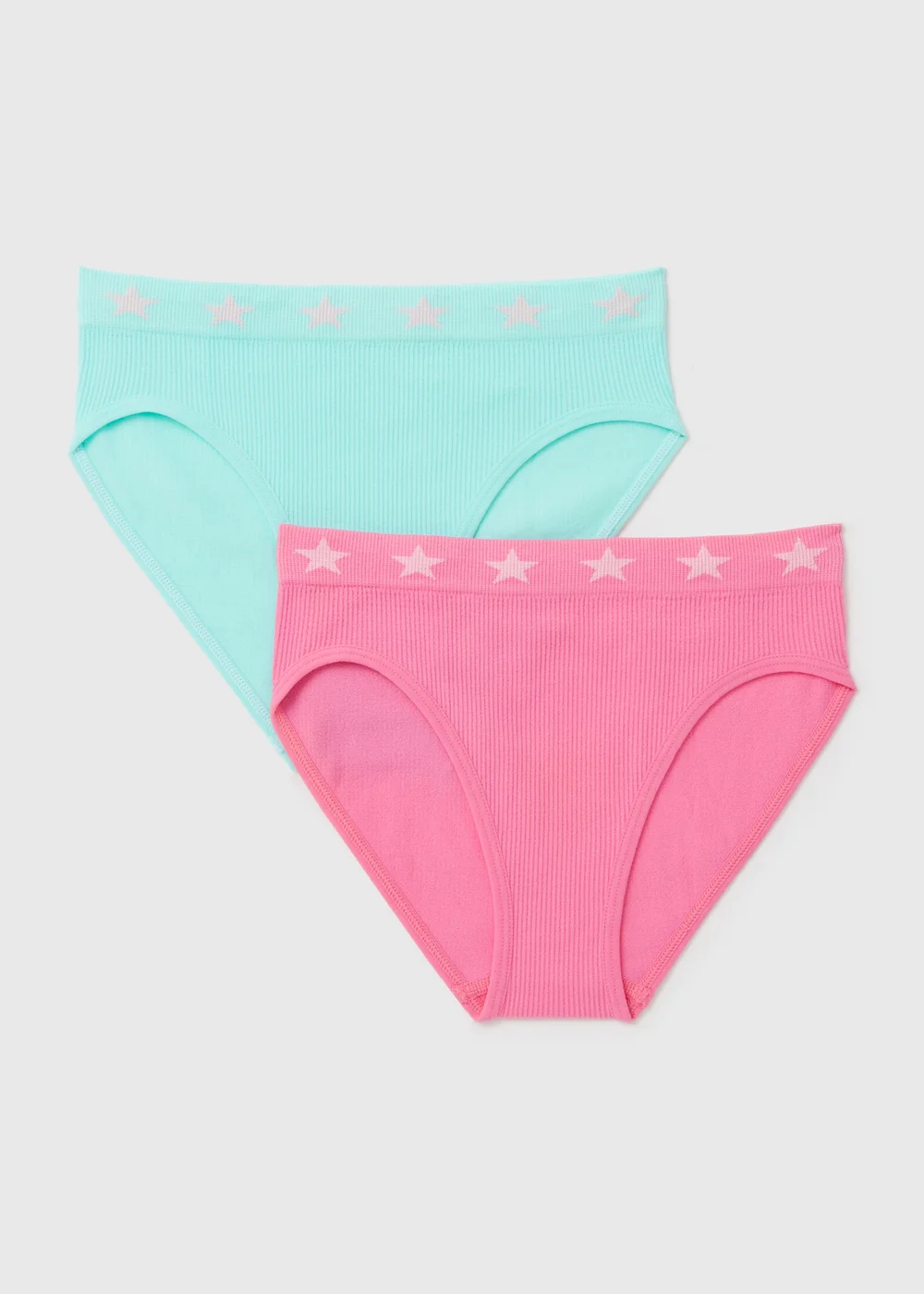 Girls 2 Pack Pink & Blue Ribbed Briefs (6-13yrs) - Age 6 - 7 Years Image 1