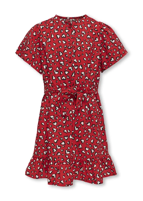 ONLY Girls Red Kogpalma Heart Print Dress (6-13yrs) - 10 Yrs Image 1