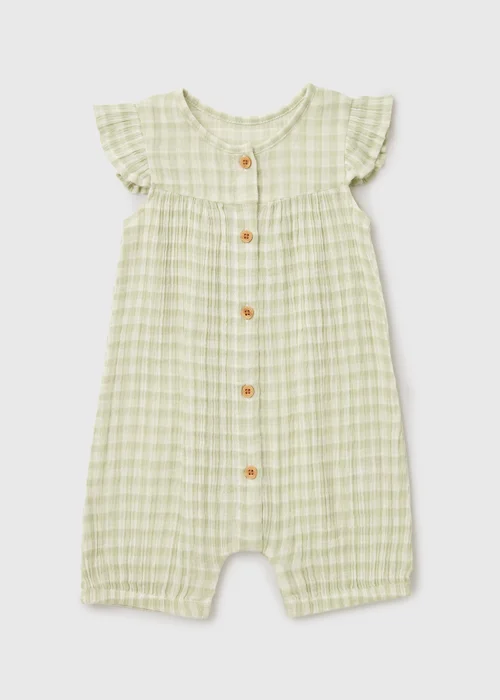 Baby Green Checked Romper (Newborn-18mths) - 0-3 months Image 1