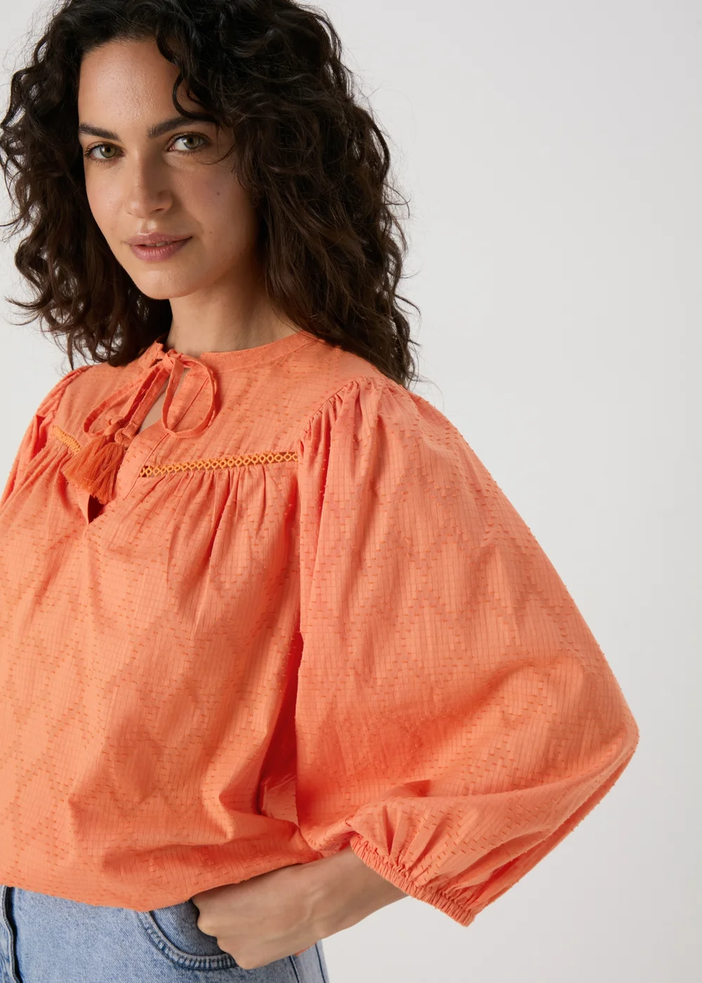 Orange Jacquard Detail Blouse Top - Size 8 Image 1