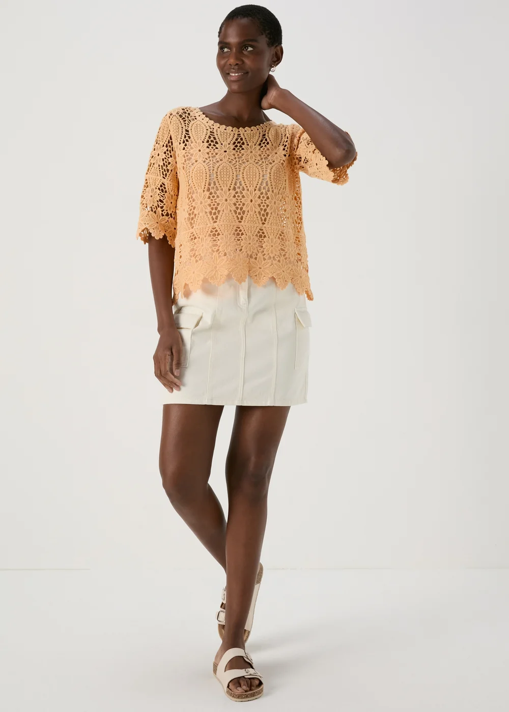 Apricot Crochet Lace Top - 8 Image 4