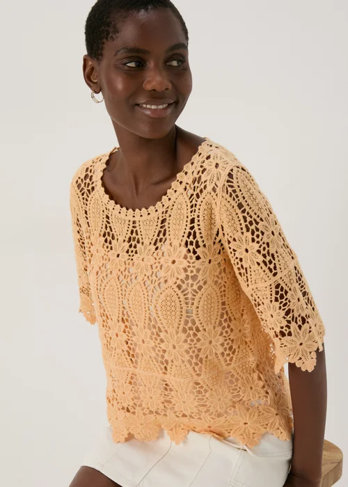 Apricot Crochet Lace Top - 8 Image 1