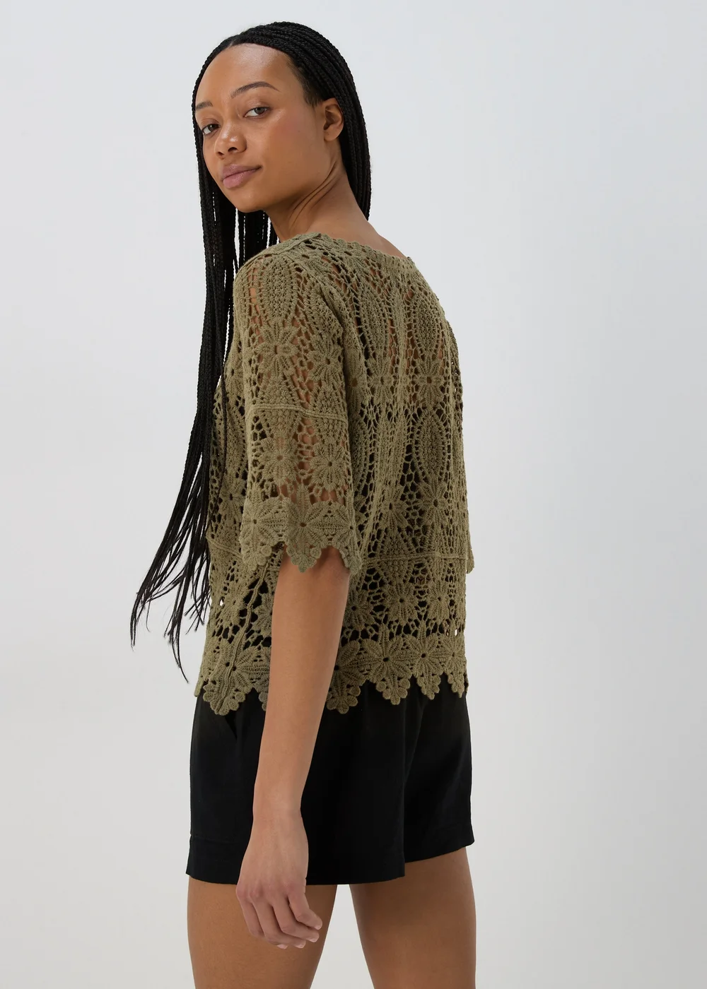 Khaki Crochet Lace Top - 8 Image 2