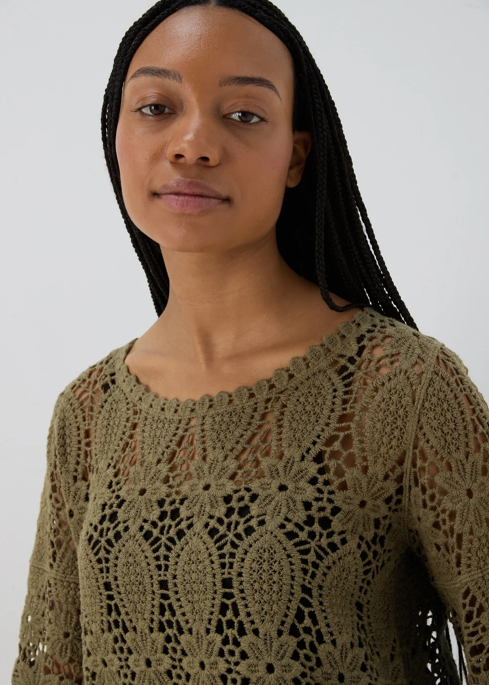 Khaki Crochet Lace Top - 8 Image 3