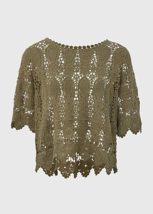 Khaki Crochet Lace Top - 8 Image 5