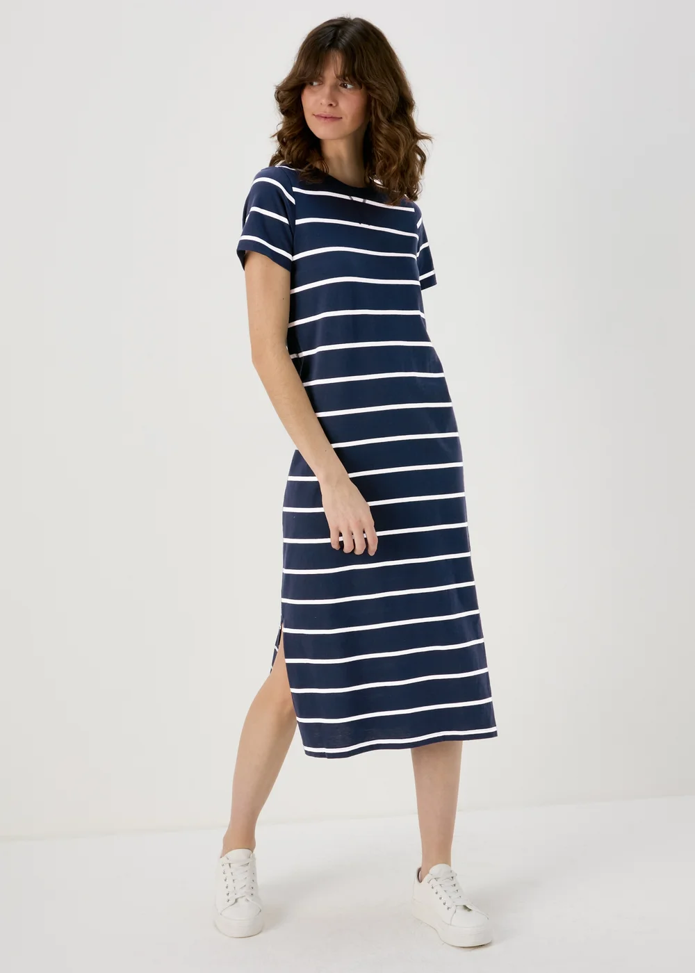 Papaya Petite Navy Stripe Jersey Midi T-Shirt Dress - 6 | Matalan Papaya Petite Navy Stripe Jersey Midi T-Shirt Dress - 6 | Matalan