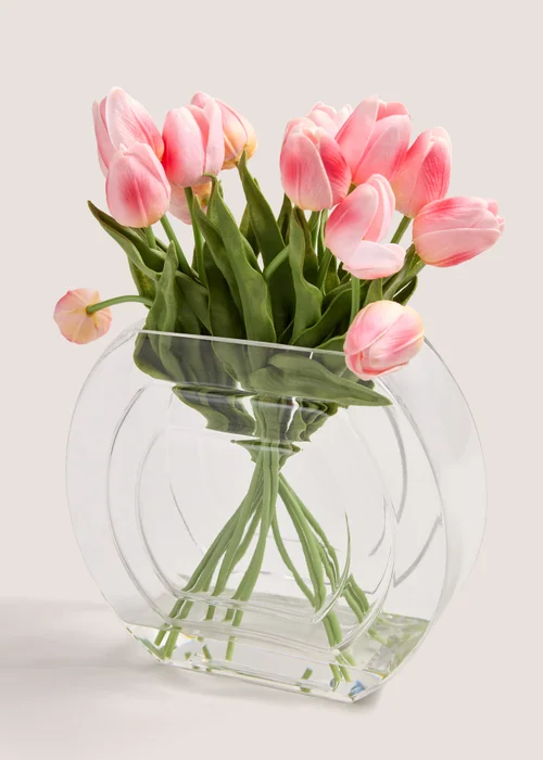 Tulips In Round Glass Pot Image 1