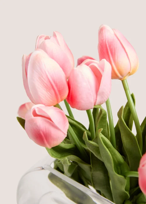 Tulips In Round Glass Pot Image 2