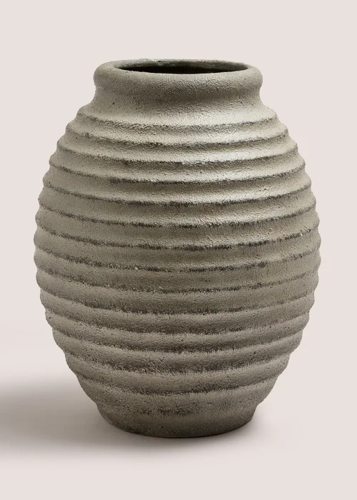 Grey Stoneware Ribbed Vase (27.5cm x 20cm x 20cm) Image 1