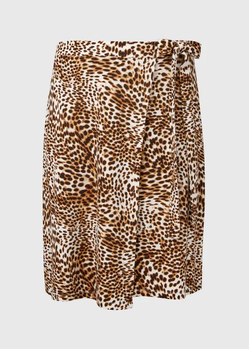 Brown Leopard Print Jersey Mini Wrap Skirt - Size 8 Image 5