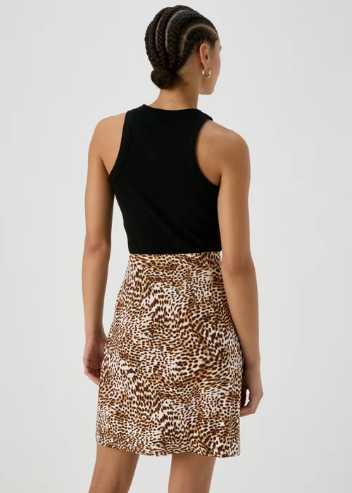 Brown Leopard Print Jersey Mini Wrap Skirt - Size 8 Image 2