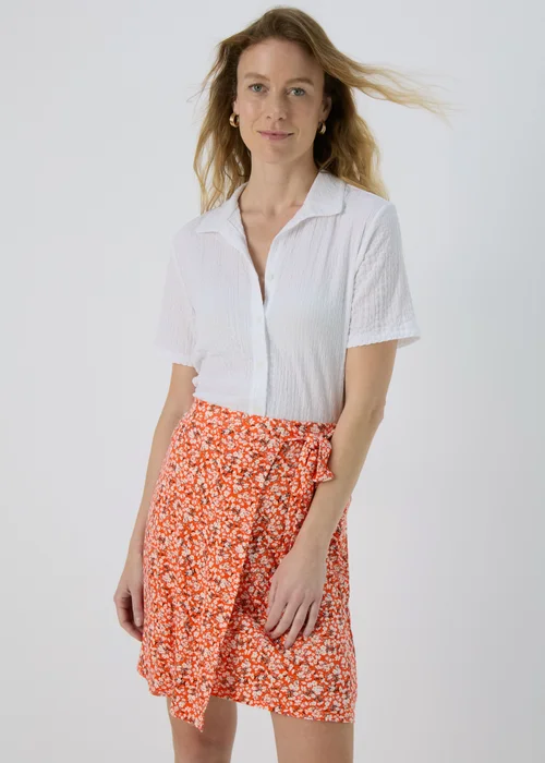 Orange Ditsy Print Jersey Mini Wrap Skirt - Size 8 Image 1