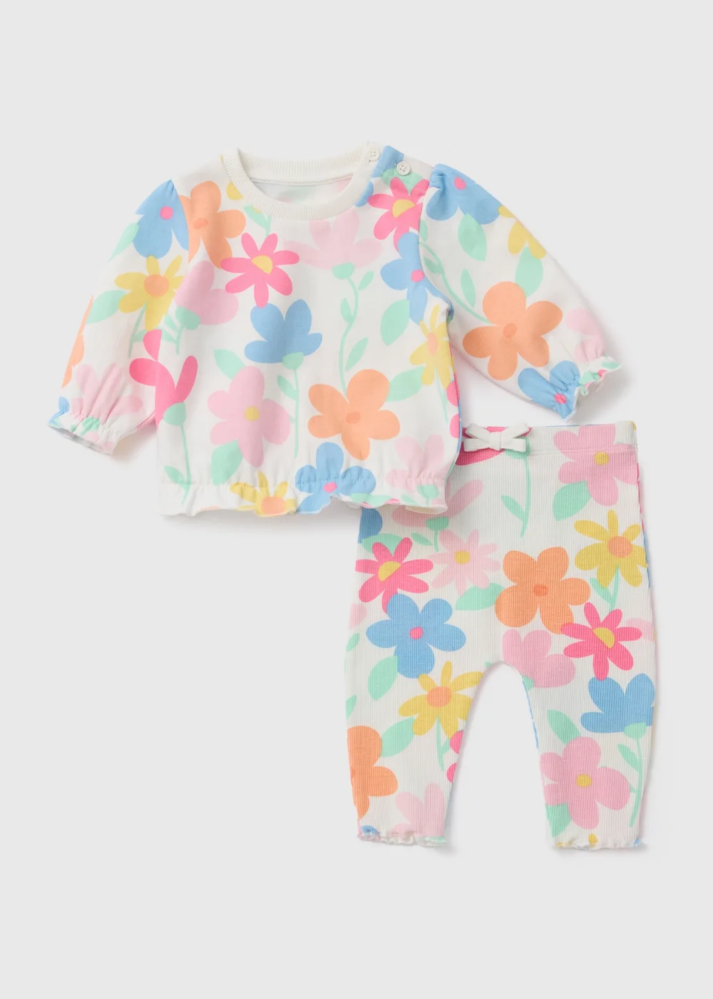 Baby Multicolour Flower Sweatshirt & Leggings Set (Newborn-23mths) - 0-3 months Image 1