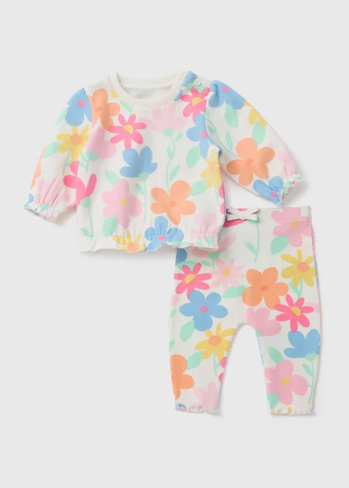 Baby Multicolour Flower Sweatshirt & Leggings Set (Newborn-23mths) - 0-3 months Image 1
