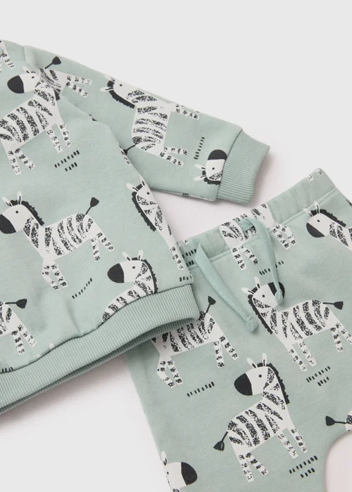 Baby Sage Zebra Print Sweatshirt & Joggers Set (Newborn-23mths) - 0-3 months Image 2