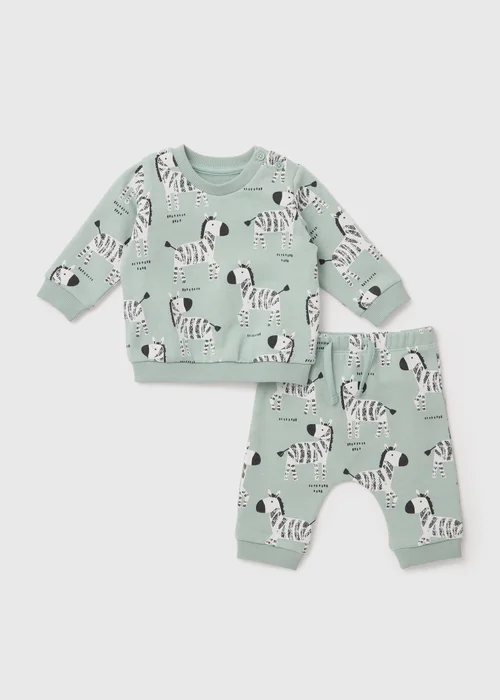 Baby Sage Zebra Print Sweatshirt & Joggers Set (Newborn-23mths) - 0-3 months Image 1