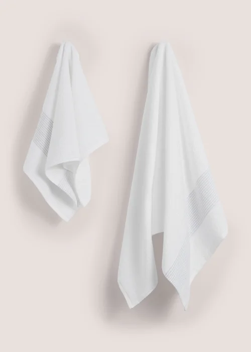 Grey & White 100% Cotton Bordered Linen Towels - Hand Towel Image 1