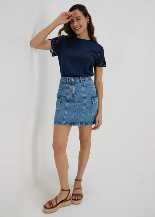 Mid Wash Denim Utility Skirt - Size 8 Image 4
