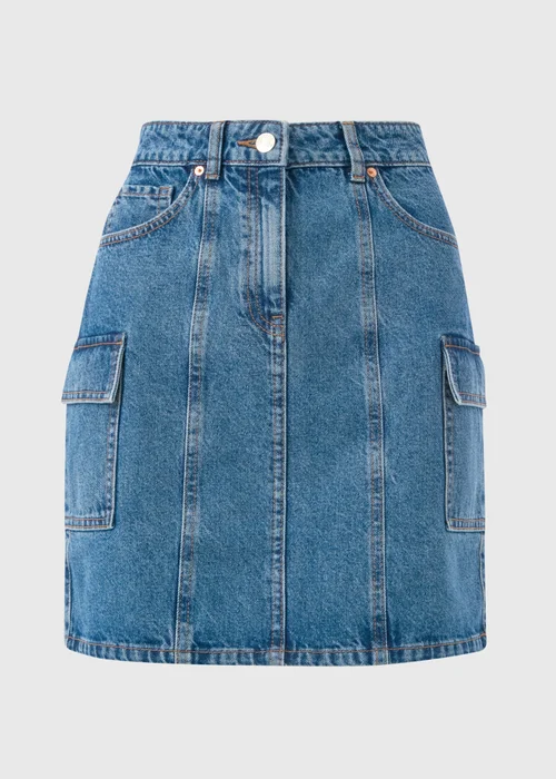 Mid Wash Denim Utility Skirt - Size 8 Image 5