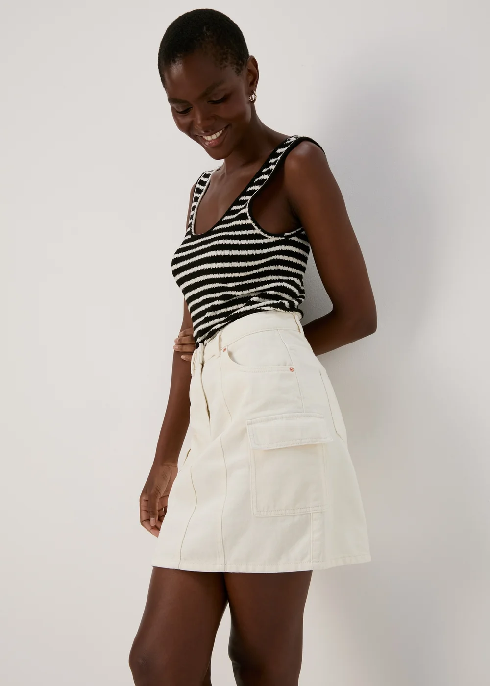 Ecru Denim Utility Skirt - 8 Image 1