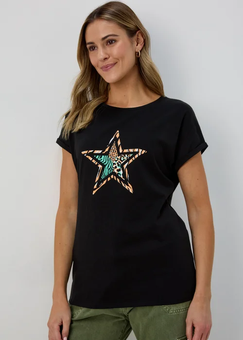 Black Leopard & Cheetah Star Graphic T-Shirt - 8 Image 1