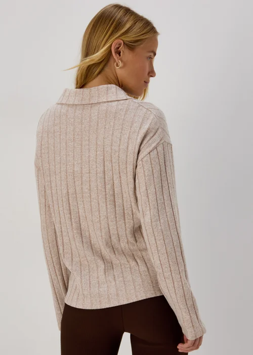 Beige Ribbed Polo Shirt - 8 Image 2