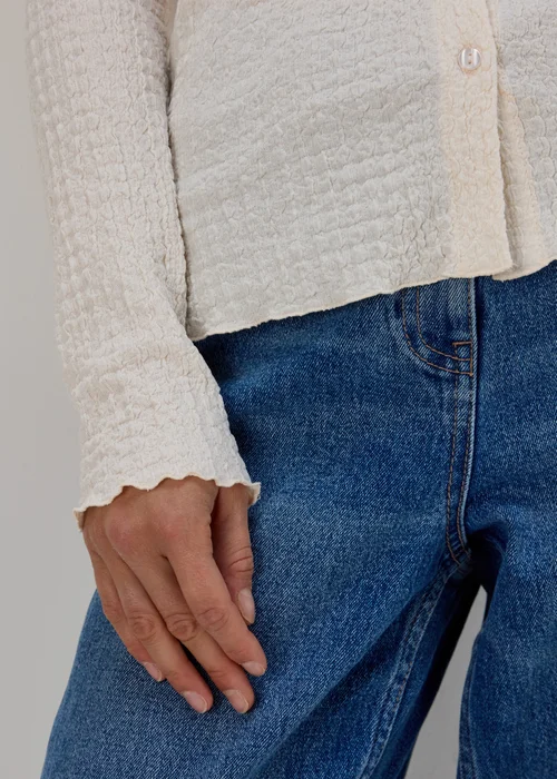 Ivory Textured Long Sleeve Shirt - Size 8 Image 5