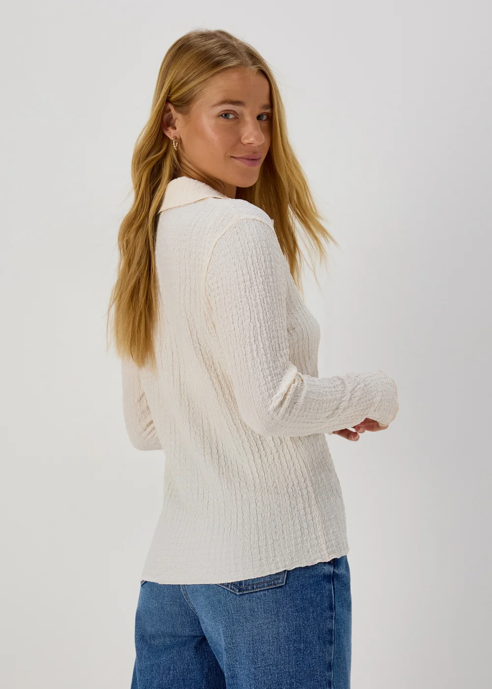 Ivory Textured Long Sleeve Shirt - Size 8 Image 2