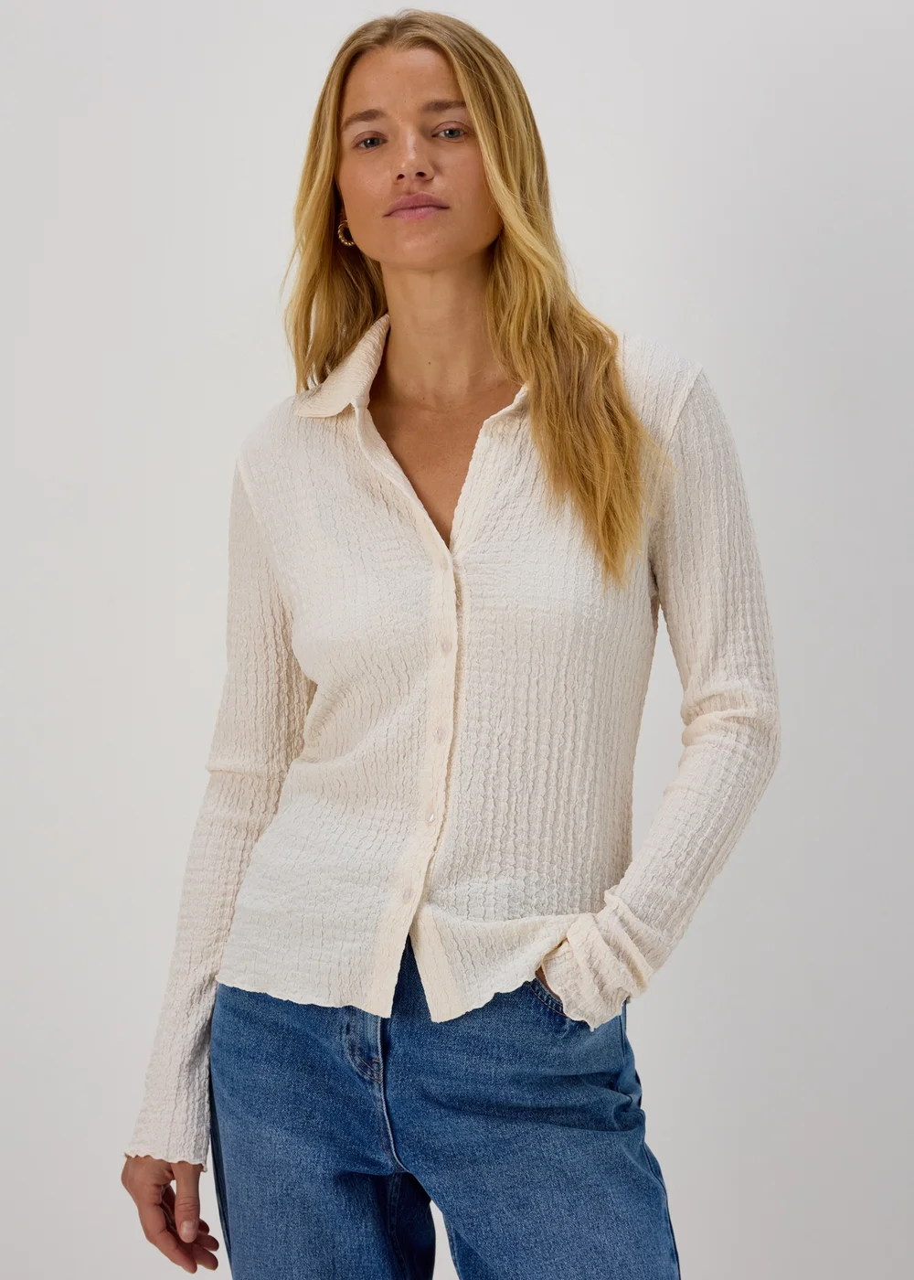 Ivory Textured Long Sleeve Shirt - Size 8 Image 1