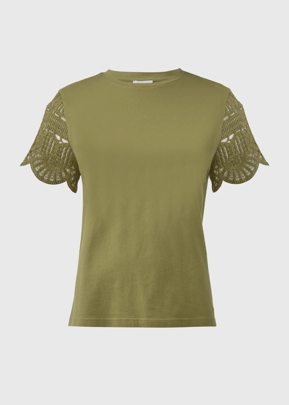 Khaki Crochet Sleeve T-Shirt - 8 Image 5