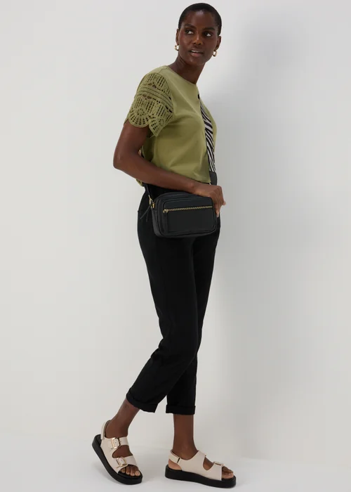 Khaki Crochet Sleeve T-Shirt - 8 Image 4