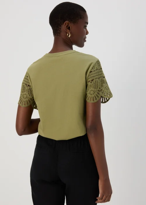 Khaki Crochet Sleeve T-Shirt - 8 Image 2