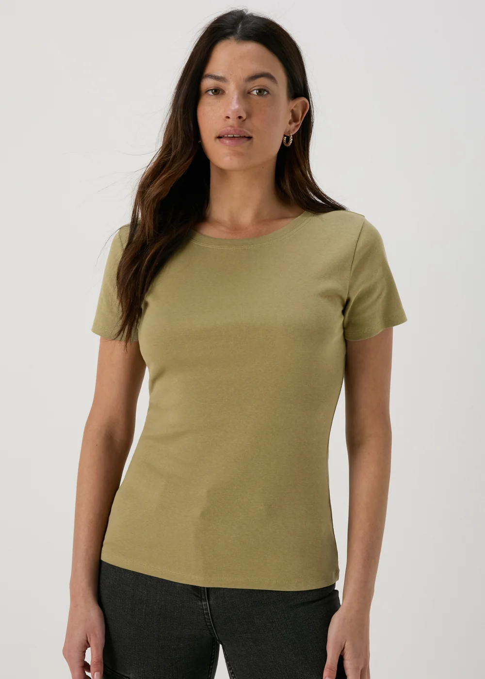 Khaki Short Sleeve Fitted T Shirt - 8 Image 1