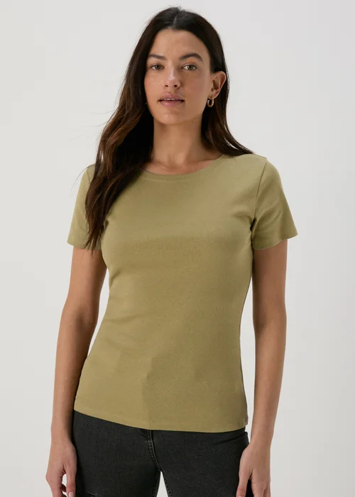 Khaki Short Sleeve Fitted T Shirt - 8 Image 1
