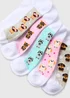 5 Pack White Dog Print Footbed Socks - One Size Image 2