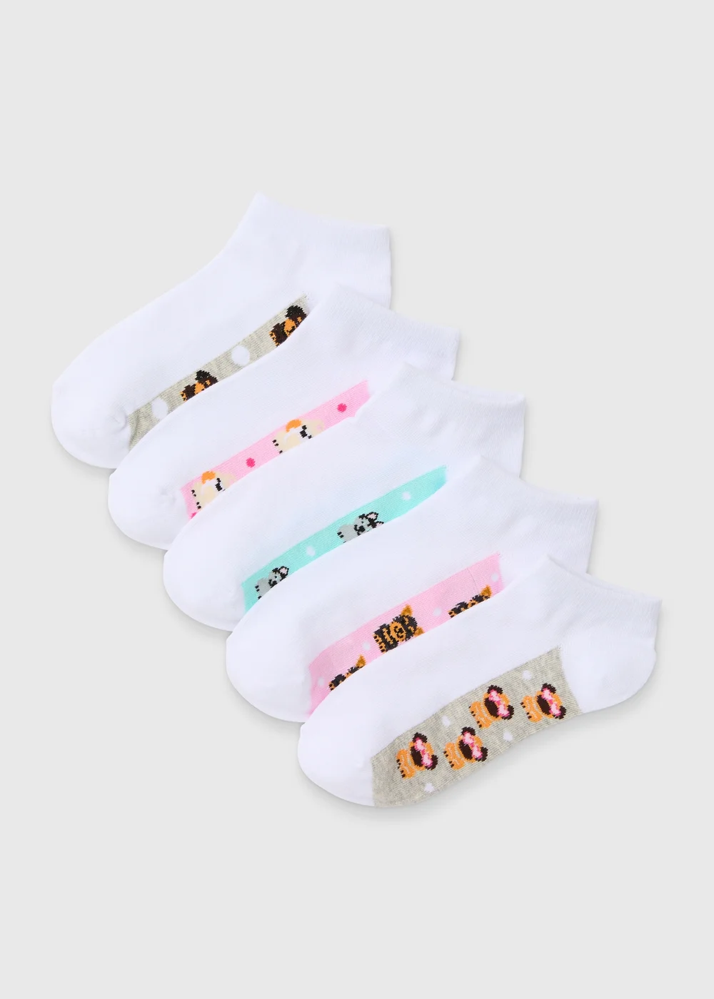 5 Pack White Dog Print Footbed Socks - One Size Image 1