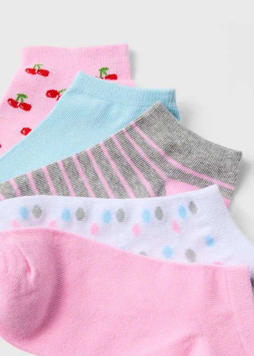 5 Pack Pink Fruit Print Trainer Socks - One Size Image 2